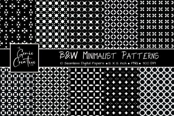B W Minimalist Seamless Patterns Set