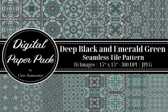 Black and Emerald Green Tile Patterns: A Stunning, Unique Pack of Seamless Designs