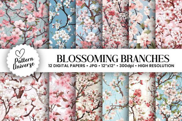 Blossoming Branches Seamless Patterns