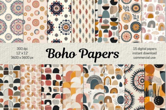 Boho Digital Paper Bundle
