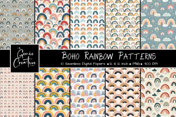 Boho Rainbow Seamless Patterns Set