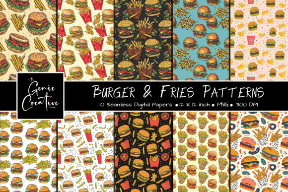 Burger Fries Seamless Patterns Set: A Creative Resource for Designers and Makers