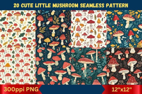 Cute Little Mushroom Seamless Patterns