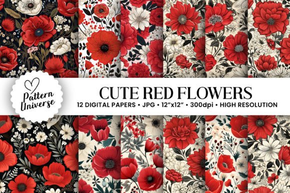 Cute Red Flowers Seamless Patterns