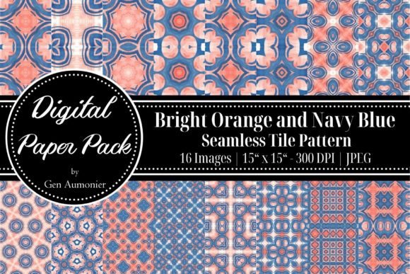 Orange and Navy Seamless Tile Patterns