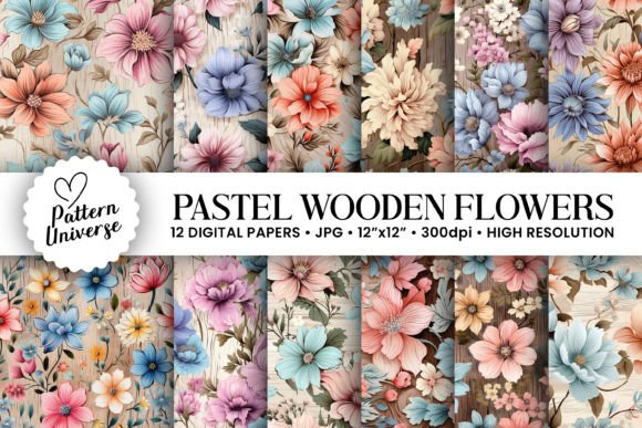 Pastel Wooden Flowers Seamless Patterns