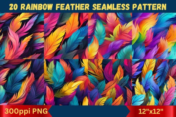 Rainbow Feather Seamless Patterns