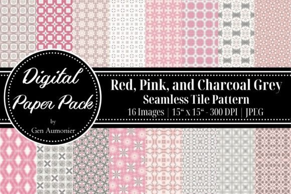 Red, Pink, Grey Seamless Tile Patterns