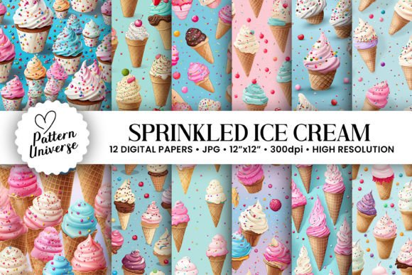 Sprinkled Ice Cream Seamless Patterns