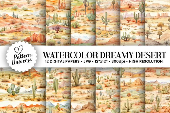 Watercolor Desert Landscape Patterns