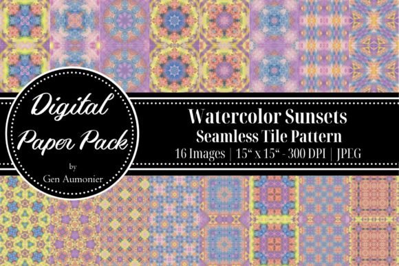 Watercolor Sunset Seamless Tile Patterns